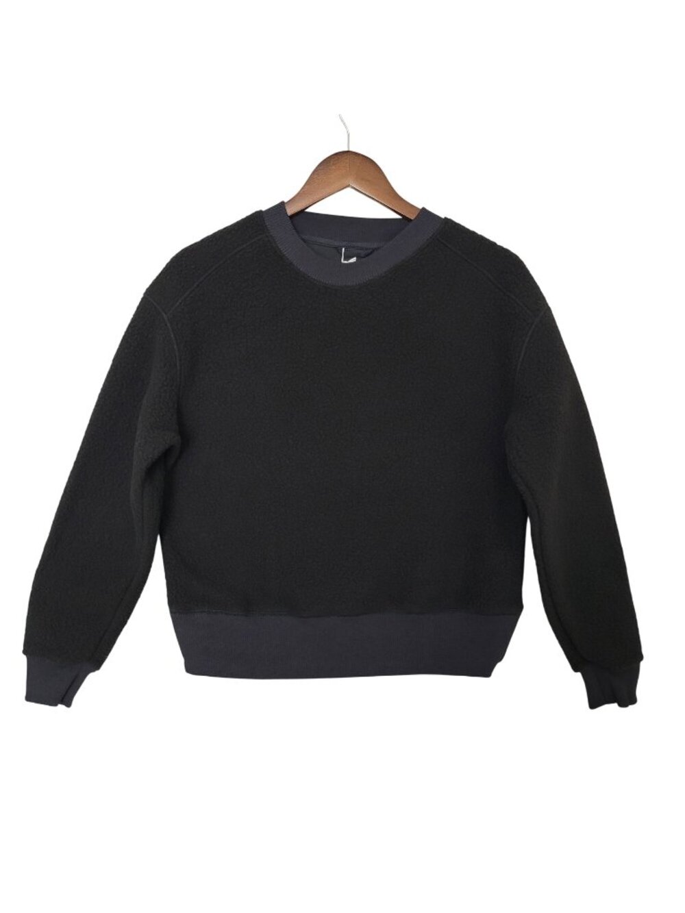 Everlane The ReNew Fleece Oversized Crew Sweater Womens Size XXS Black NWT